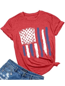 LUKYCILD American Flag Shirt Patriotic Stars Stripes T Shirt Top Women Short Sleeve Casual Graphic Print Tee Shirt