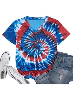 LUKYCILD American Flag Shirt Patriotic Stars Stripes T Shirt Top Women Short Sleeve Casual Graphic Print Tee Shirt