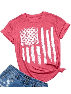 LUKYCILD American Flag Shirt Patriotic Stars Stripes T Shirt Top Women Short Sleeve Casual Graphic Print Tee Shirt