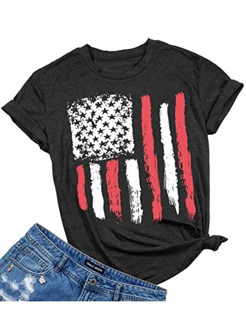 LUKYCILD American Flag Shirt Patriotic Stars Stripes T Shirt Top Women Short Sleeve Casual Graphic Print Tee Shirt