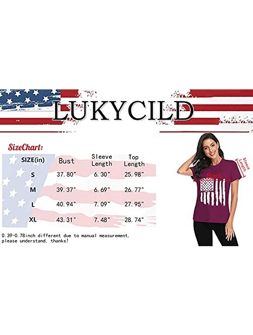 LUKYCILD American Flag Shirt Patriotic Stars Stripes T Shirt Top Women Short Sleeve Casual Graphic Print Tee Shirt