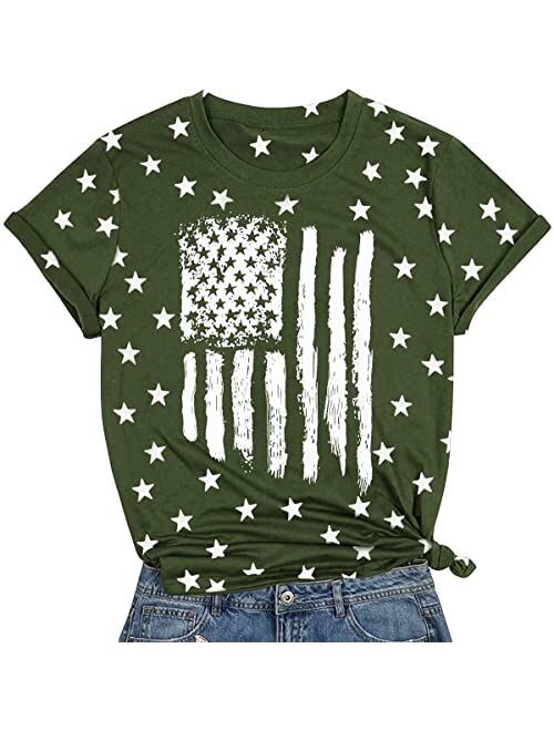 LUKYCILD American Flag Shirt Patriotic Stars Stripes T Shirt Top Women Short Sleeve Casual Graphic Print Tee Shirt