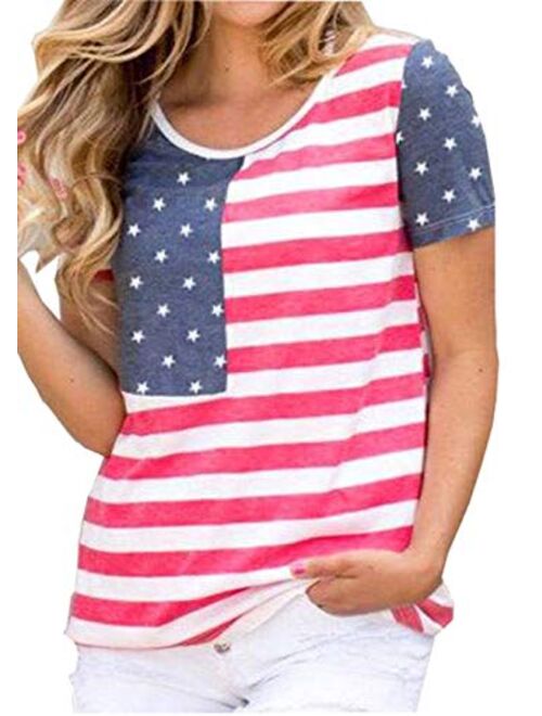 MNLYBABY Womens American Flag Print T-Shirt 4th of July Patriotic Shirt Casual Stars Stripes Print Tops Tees