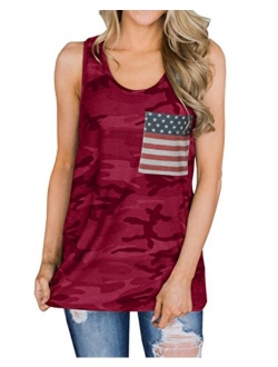 Imysty Womens Casual Sleeveless Camouflage Tank Tops American Flag Print Racerback Camo Shirts