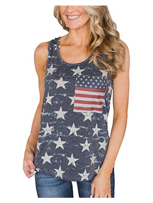 Imysty Womens Casual Sleeveless Camouflage Tank Tops American Flag Print Racerback Camo Shirts