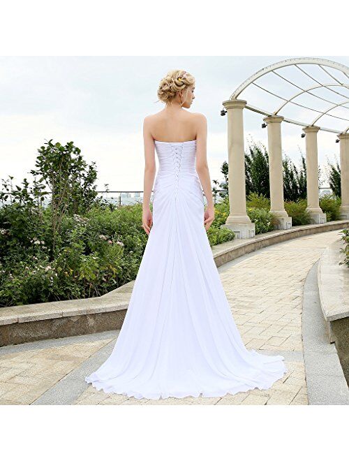 YIPEISHA Women's Strapless Lace-up Bridal Beach Chiffon Wedding Dress