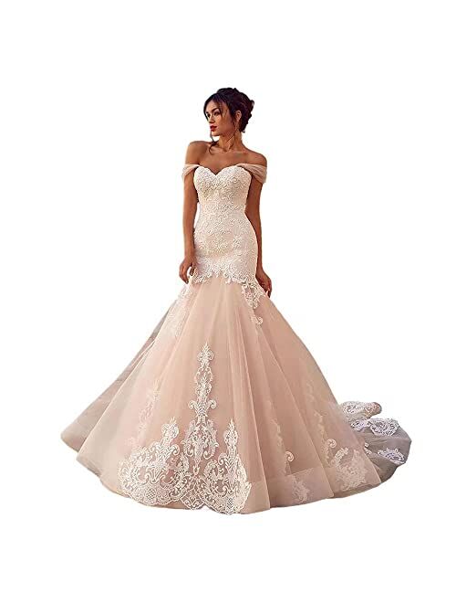 Yuxin Elegant Sweetheart Lace Ball Gown Wedding Dresses 2020 Off Shoulder Princess Bridal Gowns