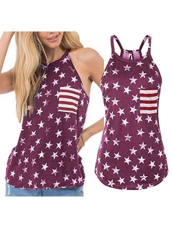 DUTUT Women Spaghetti Halter Bowknot Tanks Top Summer Sleeveless Print Racerback Tank Vest