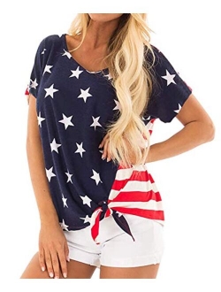 zarmfly Womens American Flag Shirt USA Flag Stars Stripes Print Short Sleeve July 4th Patriotic Graphic Tees Tops