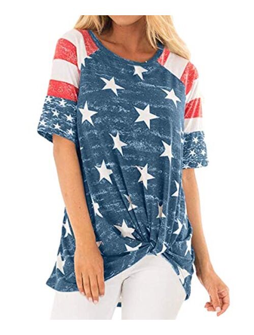 zarmfly Womens American Flag Shirt USA Flag Stars Stripes Print Short Sleeve July 4th Patriotic Graphic Tees Tops