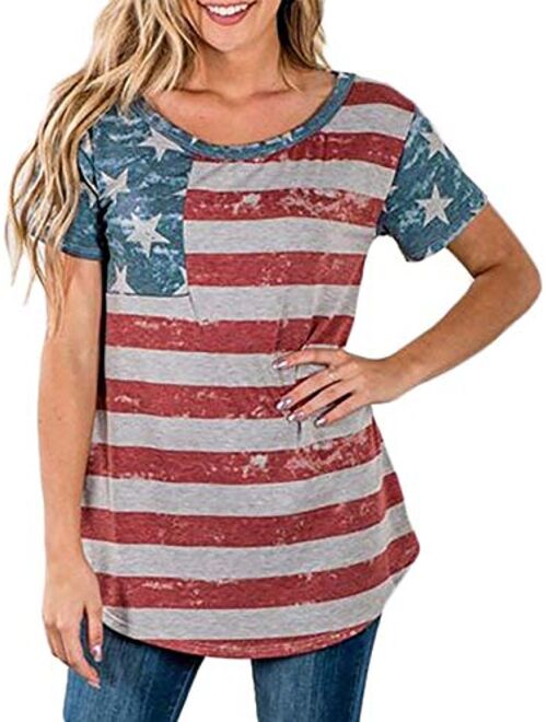 zarmfly Womens American Flag Shirt USA Flag Stars Stripes Print Short Sleeve July 4th Patriotic Graphic Tees Tops