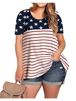 Yskkt Womens 4th of July Plus Size American Flag Tank Tops Sleeveless Short Sleeve Casual Summer Patriotic Tee Shirts