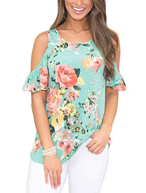 For G and PL Women's Summer Short Sleeve Cold Shoulder Blouse Tops