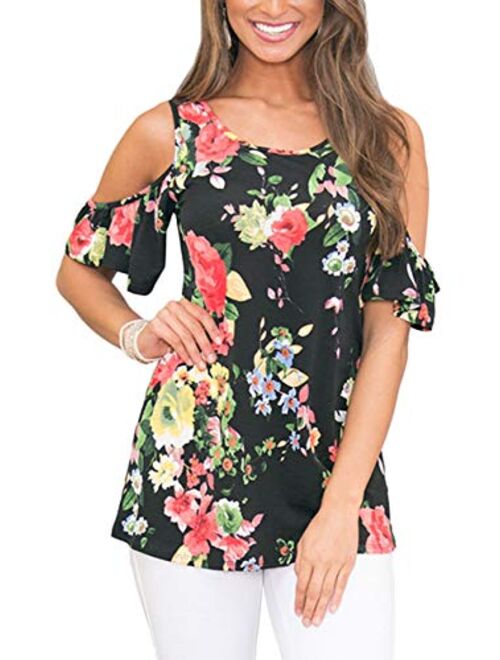 For G and PL Women's Summer Short Sleeve Cold Shoulder Blouse Tops