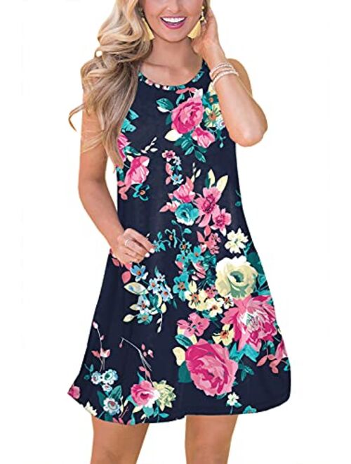 Spadehill Women's Summer Beach Floral Printed Sundress with Side Pockets