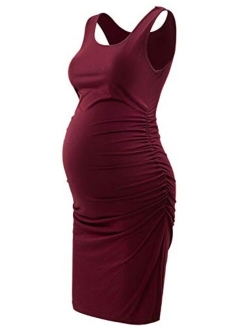 GINKANA Maternity Tank Dress Bodycon Sleeveless Casual Short Ruched Midi Fitted Dress for Pregnant Women