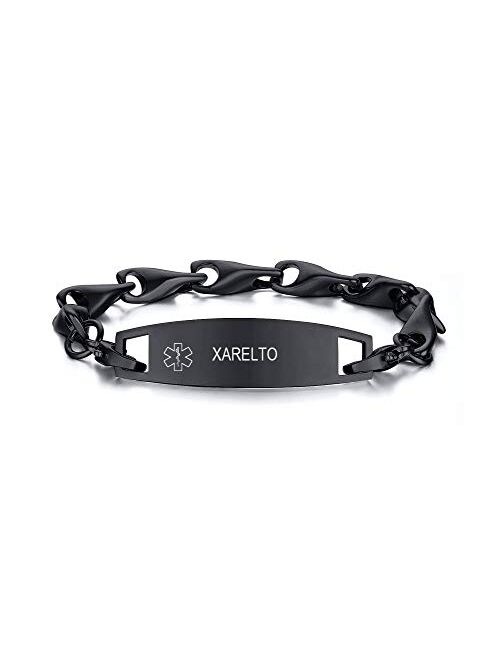 VNOX Free Engraving-12MM Medical Alert ID Special Link Chain Double Lobster Clasp Stainless Steel Bracelet