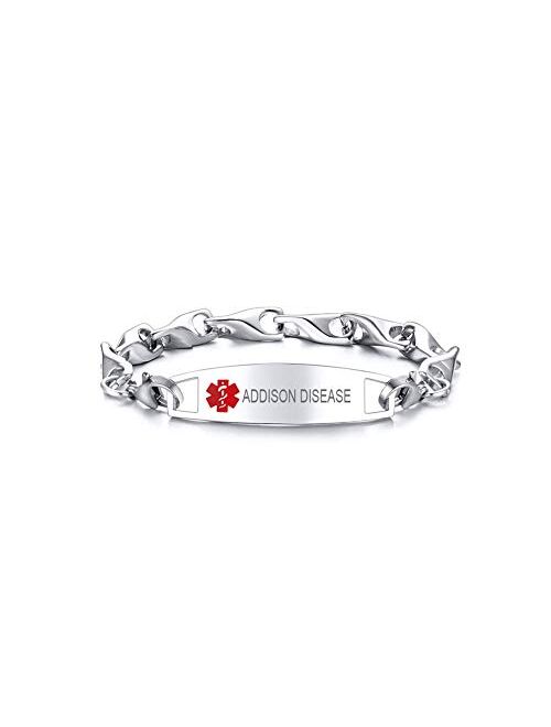 VNOX Free Engraving-12MM Medical Alert ID Special Link Chain Double Lobster Clasp Stainless Steel Bracelet