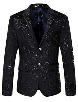 WULFUL Men's Luxury Casual Dress Floral Suit Notched Lapel Slim Fit Stylish Blazer Jacket Party Coats