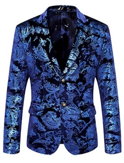 WULFUL Men's Luxury Casual Dress Floral Suit Notched Lapel Slim Fit Stylish Blazer Jacket Party Coats