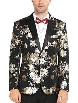 WULFUL Men's Luxury Casual Dress Floral Suit Notched Lapel Slim Fit Stylish Blazer Jacket Party Coats