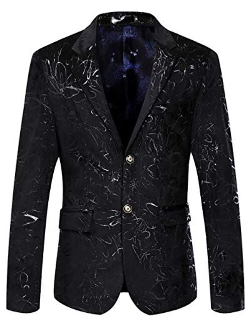 WULFUL Men's Luxury Casual Dress Floral Suit Notched Lapel Slim Fit Stylish Blazer Jacket Party Coats