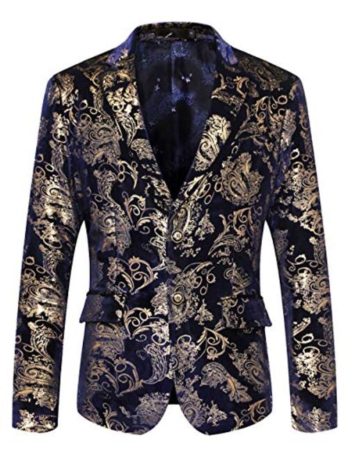 WULFUL Men's Luxury Casual Dress Floral Suit Notched Lapel Slim Fit Stylish Blazer Jacket Party Coats