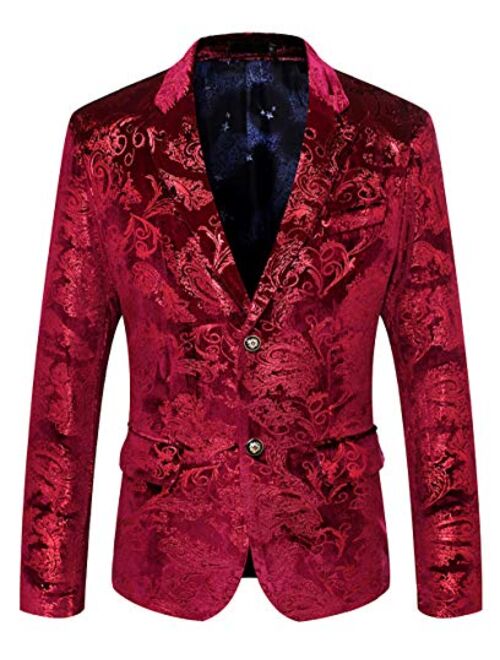 WULFUL Men's Luxury Casual Dress Floral Suit Notched Lapel Slim Fit Stylish Blazer Jacket Party Coats