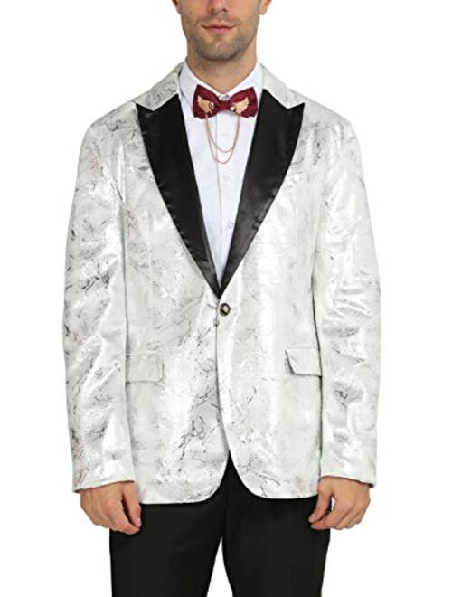 WULFUL Men's Luxury Casual Dress Floral Suit Notched Lapel Slim Fit Stylish Blazer Jacket Party Coats