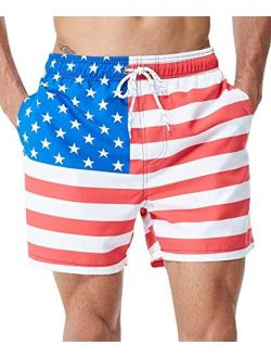 Tyhengta Mens Printed Swim Trunks Quick Dry Beach Shorts with Mesh Lining