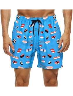 Tyhengta Mens Printed Swim Trunks Quick Dry Beach Shorts with Mesh Lining