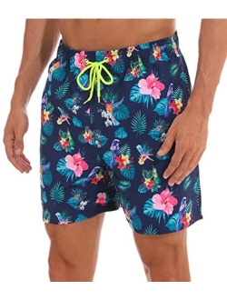 Tyhengta Mens Printed Swim Trunks Quick Dry Beach Shorts with Mesh Lining