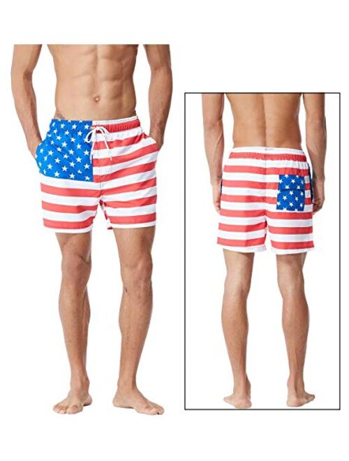 Tyhengta Mens Printed Swim Trunks Quick Dry Beach Shorts with Mesh Lining