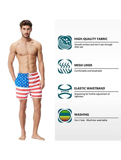 Tyhengta Mens Printed Swim Trunks Quick Dry Beach Shorts with Mesh Lining