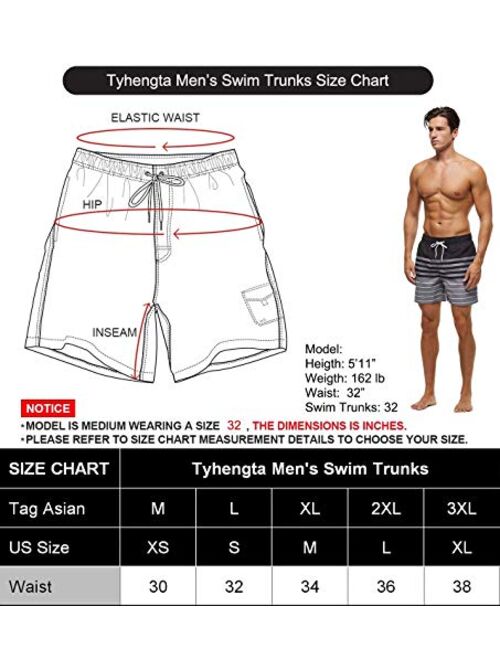 Tyhengta Mens Printed Swim Trunks Quick Dry Beach Shorts with Mesh Lining