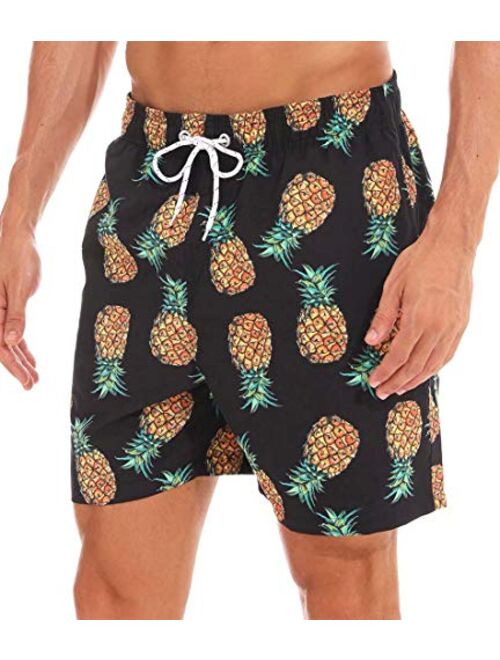 Tyhengta Mens Printed Swim Trunks Quick Dry Beach Shorts with Mesh Lining