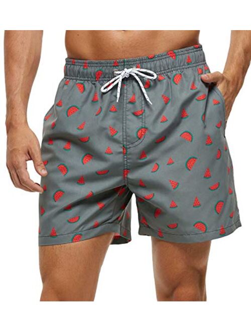 Tyhengta Mens Printed Swim Trunks Quick Dry Beach Shorts with Mesh Lining