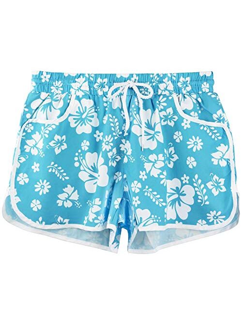 For G and PL Women Summer Floral Beach Boardshorts with Pockets Swim Trunks