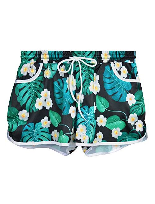 For G and PL Women Summer Floral Beach Boardshorts with Pockets Swim Trunks