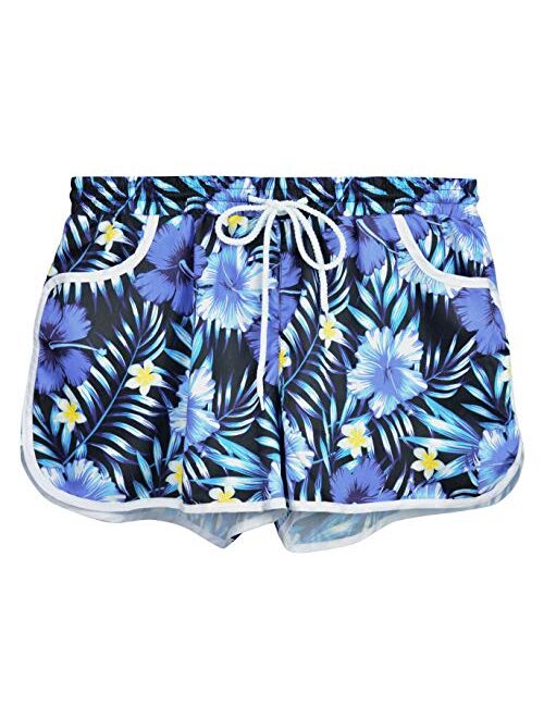 For G and PL Women Summer Floral Beach Boardshorts with Pockets Swim Trunks