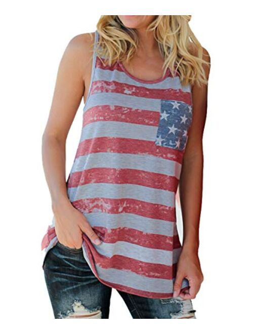 Barlver Women's American Flag Camo Sleeveless Tank Tops 4th of July Racerback Bowknot Stripes Patriotic T Shirts