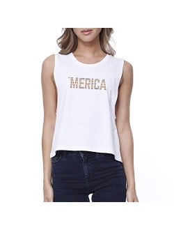 Funky Junque Women's Graphic T-Shirt Tank Crop Top 4th of July American Flag Tee