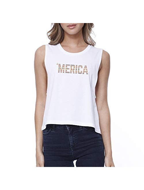 Funky Junque Women's Graphic T-Shirt Tank Crop Top 4th of July American Flag Tee