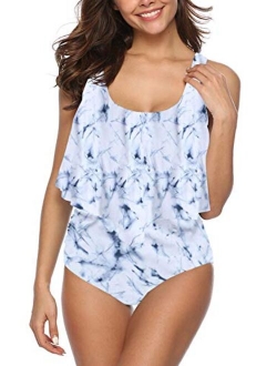 I2CRAZY Women High Waisted Swimsuit Two Piece Ruffled Flounce Top with Ruched Bottom