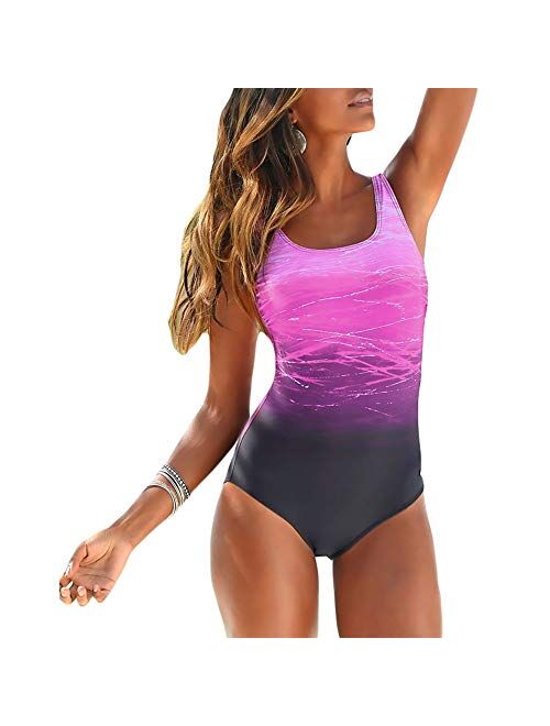 Exlura Women's Crisscross One Piece Swimsuit Athletic Training Swimwear Vintage Bathing Suit