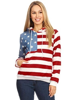 ANNA-KACI Women's Casual American Flag Patriotic USA Pullover Hoodie Sweater