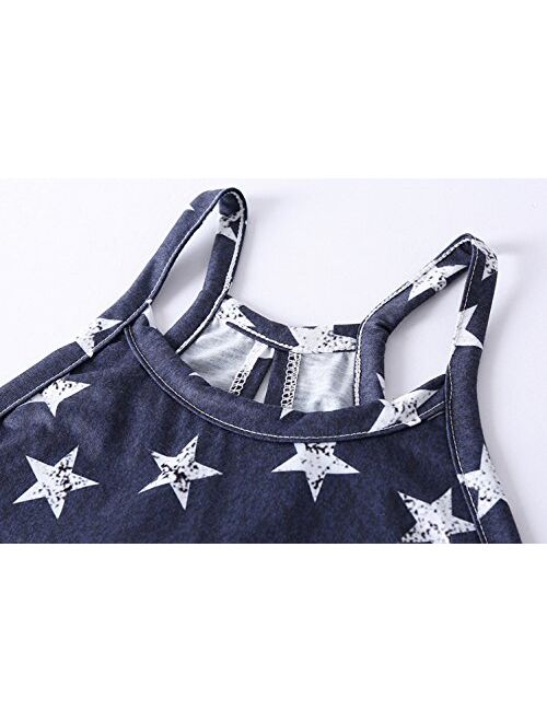 Qrupoad Womens 4th of July Tank Top Sexy Knot Open Back American Flag Summer Sleeveless Pocket Tanks Tees Shirts