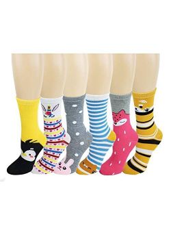 6 Pairs Novelty Design Crew Socks, Christmas Holidays Crazy Fun Colorful Fancy Design