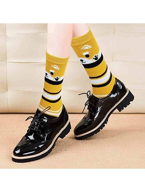 6 Pairs Novelty Design Crew Socks, Christmas Holidays Crazy Fun Colorful Fancy Design