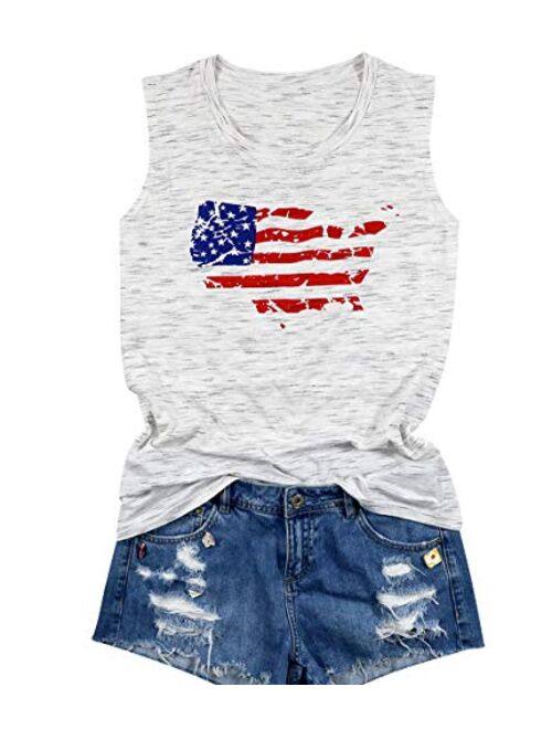 MAXIMGR Women USA Tank Top American Flag Sleeveless Tank Top for Women 4th of July Casual Patriotic Tanks Shirt